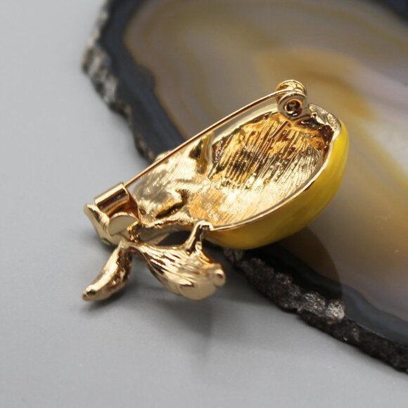 Jewelry pin brooch lemon fruit nature yellow gold tone fun fashion new - Picture 8 of 14